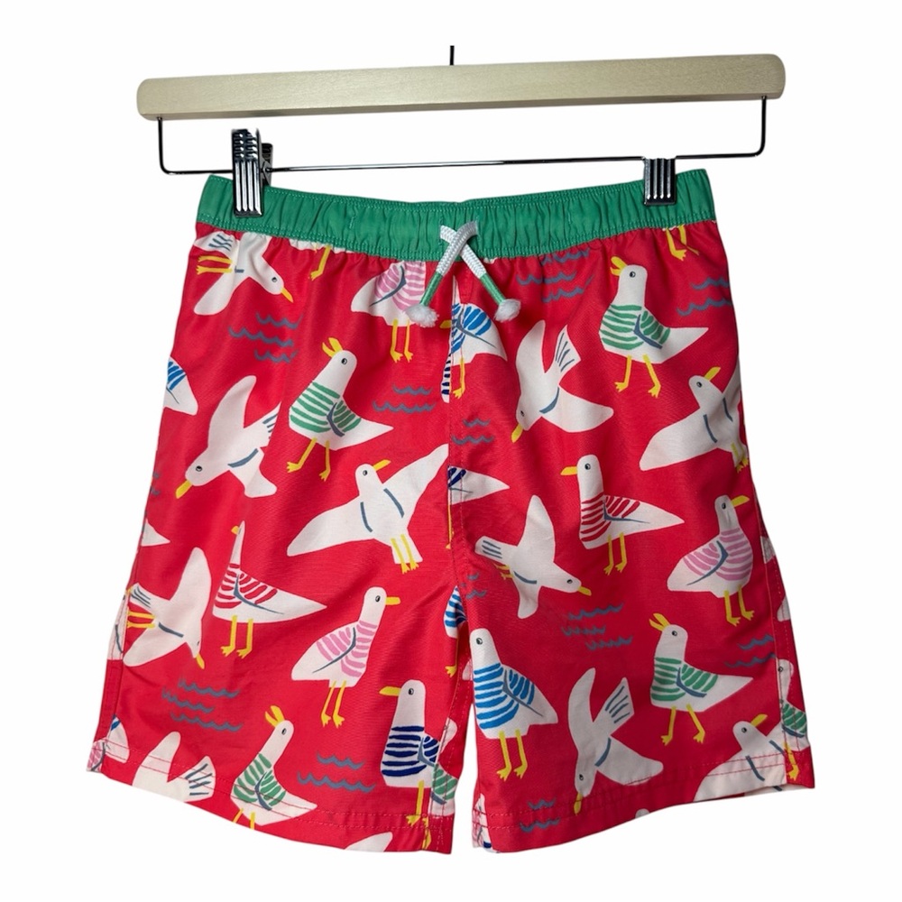 Mini Boden Boys Red Seagull Print Swim Shorts Trunks 8-9Y Beach Swimming Summer